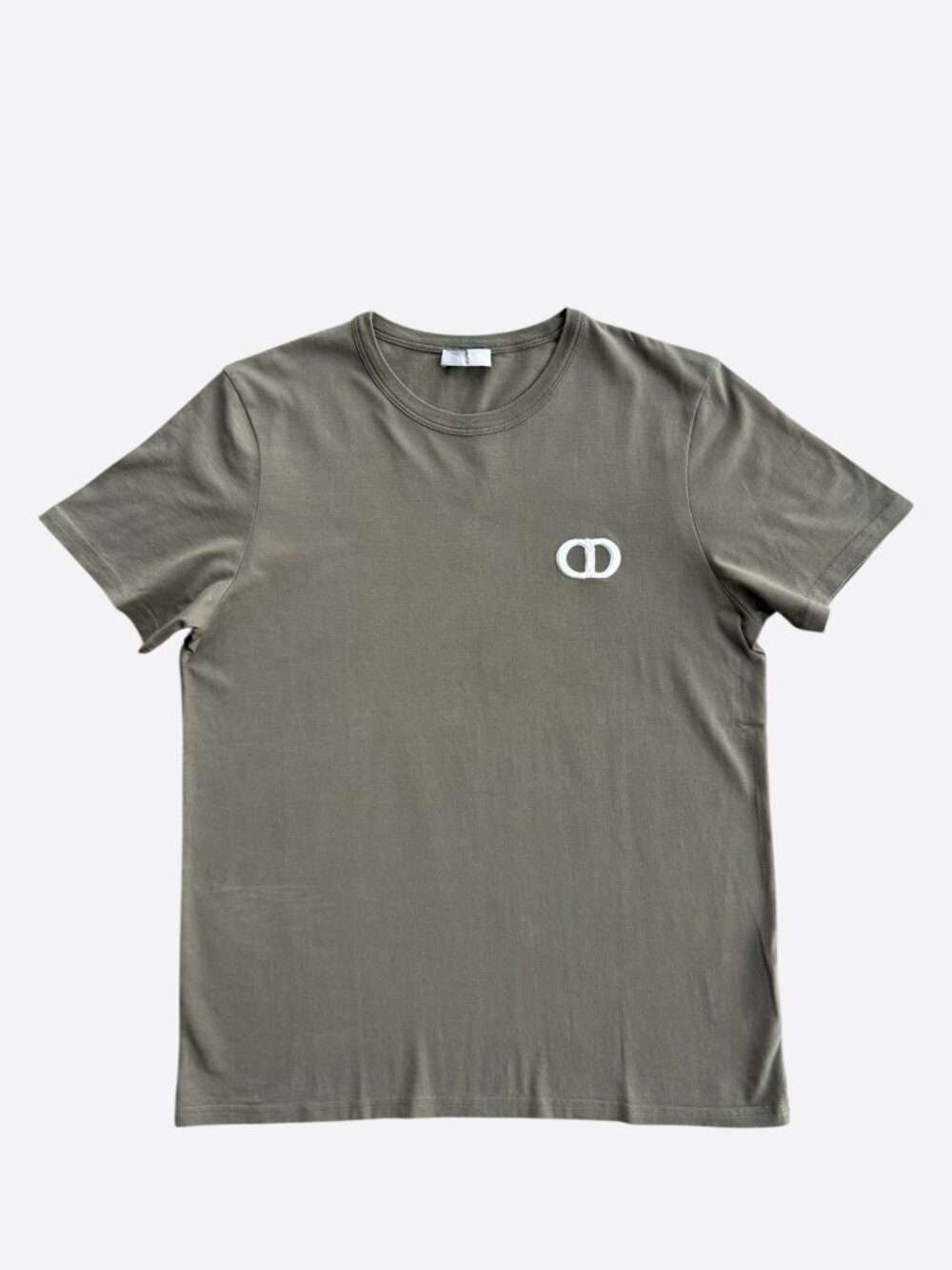 Dior Olive & White CD Icon Embroidered Logo T-Shirt